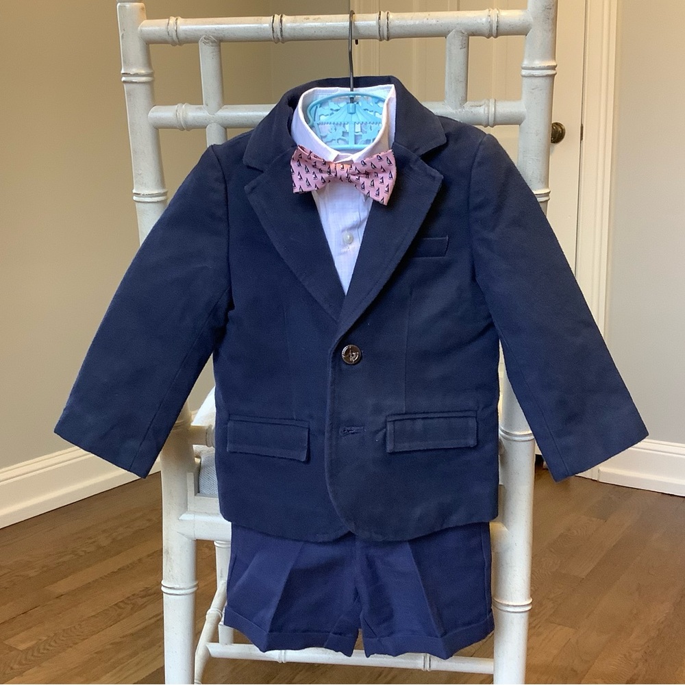 Janie and Jack Boys Suit Set and Bow Tie 2T Navy Blue and Pink